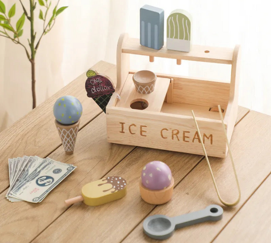   Hase und Eule Eisdiele Glacestand aus Holz für Kinder Montessori 