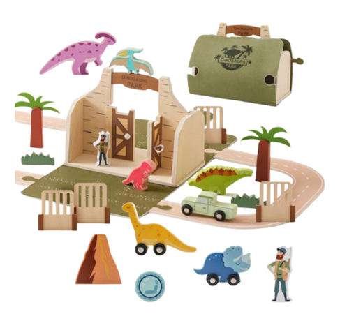   Hase und Eule Holzspielzeug für unterwegs mobil Dinosaurier Park 