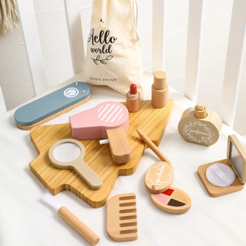 Hase und Eule Holzspielzeug Make-Up Set mit Box