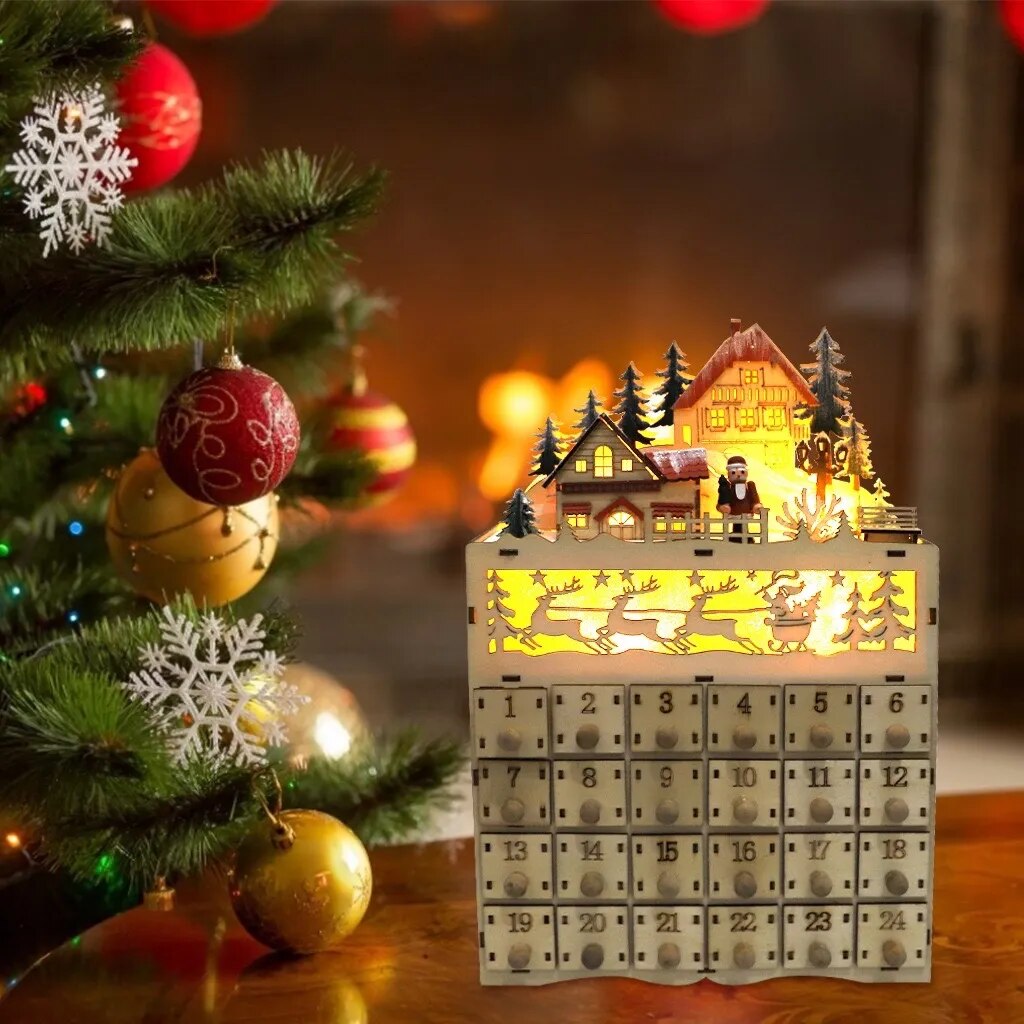 Hase und Eule beleuchteter Adventskalender aus Holz