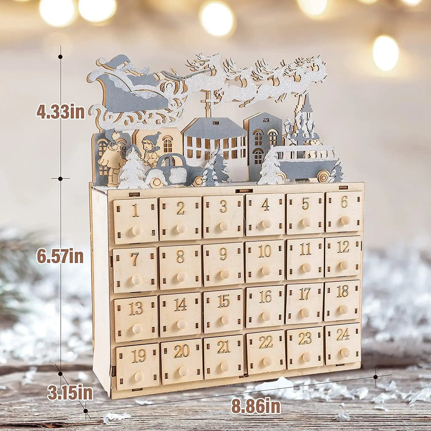 Hase und Eule beleuchteter Adventskalender aus Holz