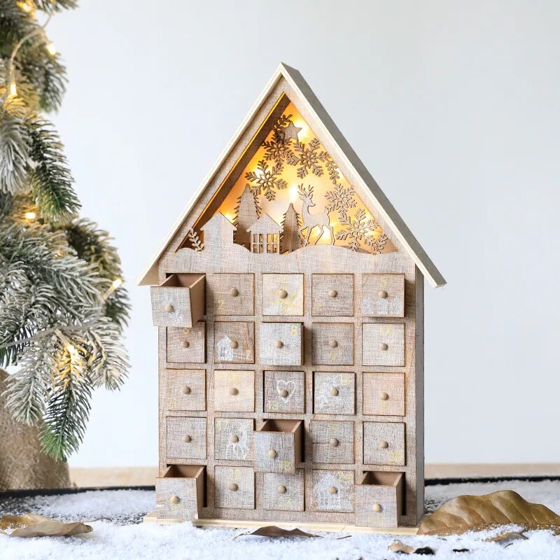 Hase und Eule beleuchteter Adventskalender aus Holz