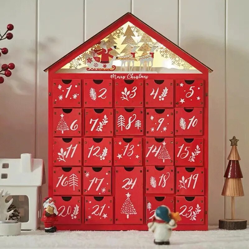 Hase und Eule beleuchteter Adventskalender aus Holz