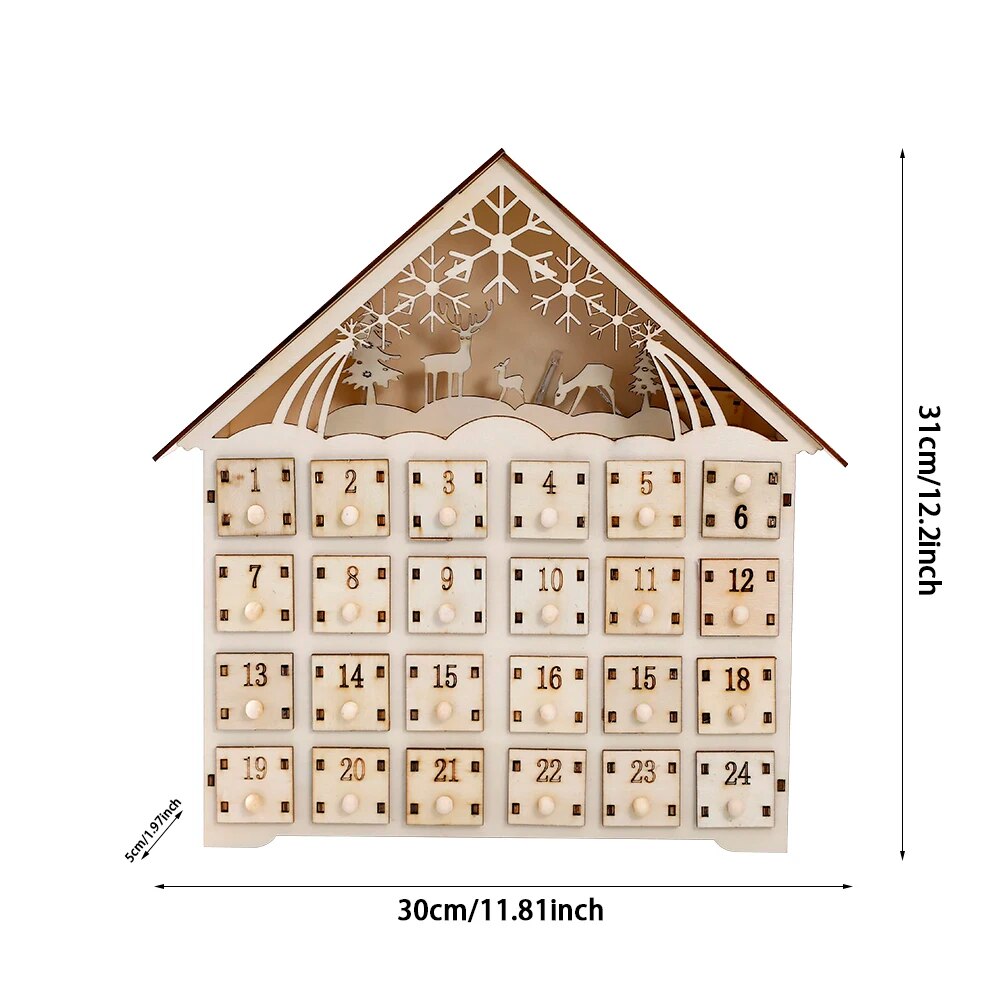 Hase und Eule beleuchteter Adventskalender aus Holz