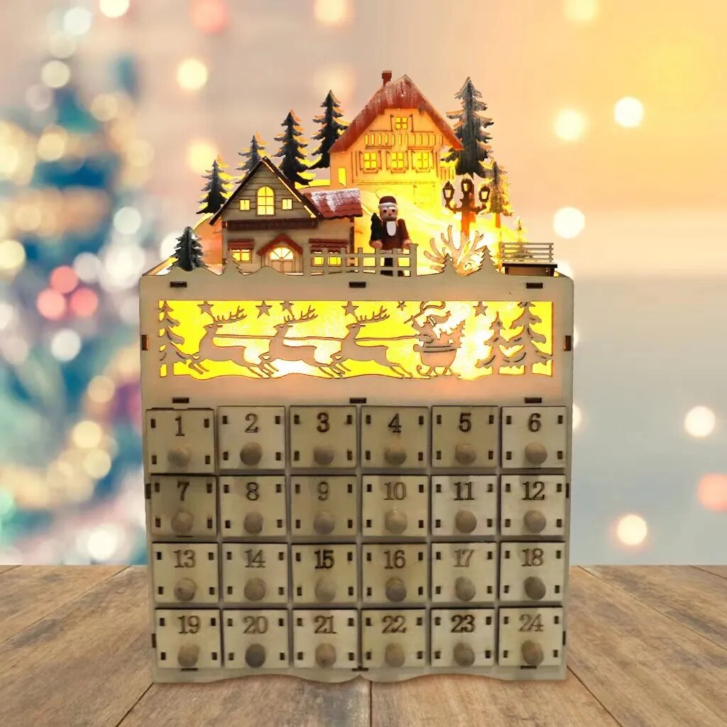 Beleuchteter Adventskalender aus Holz